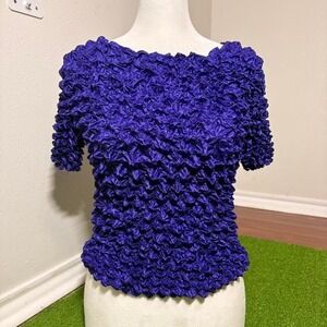 Vtg 90s Stretchy Purple Textured Shirt One Size CINKLE Popcorn Bubble Y2K OSFM